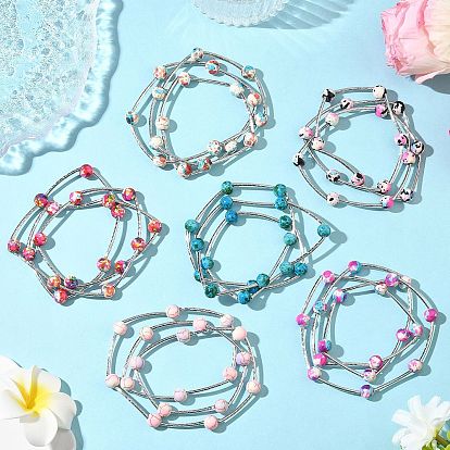 Круглые синтетические бирюзовые бусины многорядные браслеты для женщин, с латунной бисера