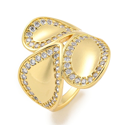 Rack Plating Brass Micro Pave Cubic Zirconia Teardrop Open Cuff Ring for Women, Long-Lasting Plated, Cadmium Free & Lead Free