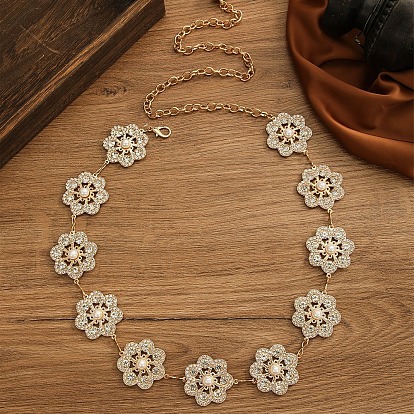 Сплав кристалл горный хрусталь с имитацией жемчуга цветок звено цепи пояса для женщин