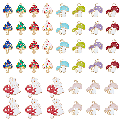60Pcs 10 Style Alloy Enamel Pendants, Light Gold, Mushroom