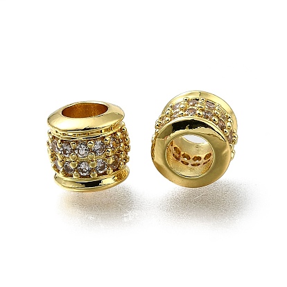 Латунь микропаве прозрачный кубический цирконий европейский бисер, бусины с большим отверстием, колонка, долговечный, стойки покрытие, без свинца и без кадмия