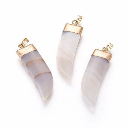 Natural Agate Big Pendants, with Brass Findings, Scabbard, Golden