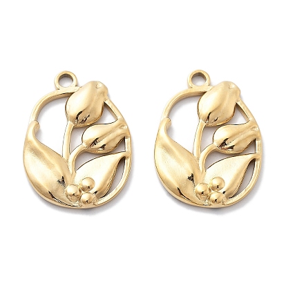 Вакуумное покрытие pvd 304 подвески из нержавеющей стали, овал с цветочной подвеской