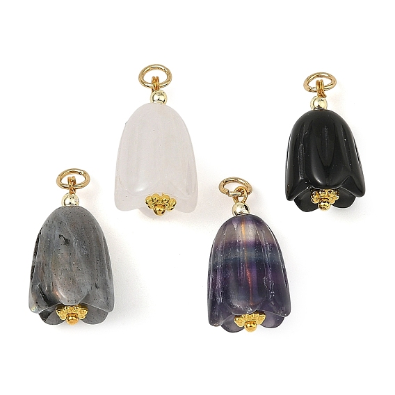 Natural Mixed Gemastone Pendants, Flower Charms