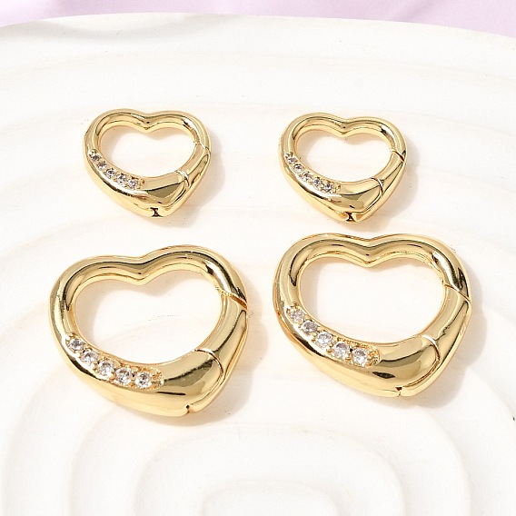 Латунный микро pave прозрачный кубический цирконий пружинные кольца, сердце