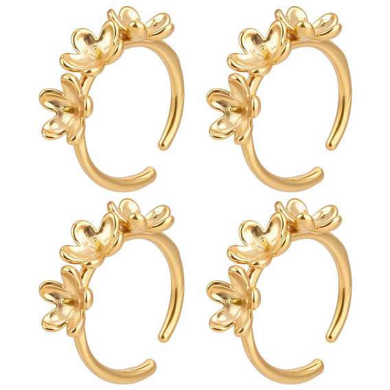 4шт. 304 фурнитура для открытого кольца-манжеты в виде цветка из нержавеющей стали, настройки колец для полупросверленных бусин