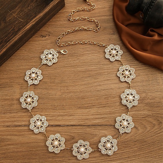 Сплав кристалл горный хрусталь с имитацией жемчуга цветок звено цепи пояса для женщин