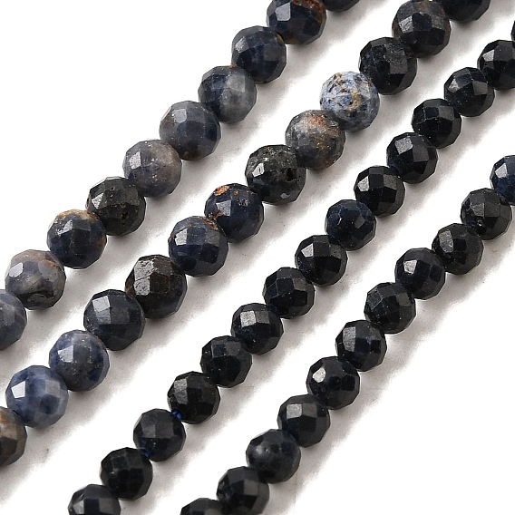 Бусины из натурального черного сапфира, граненые, круглые