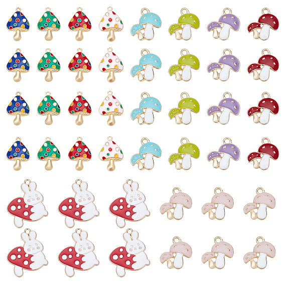 60Pcs 10 Style Alloy Enamel Pendants, Light Gold, Mushroom