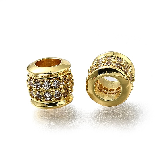 Латунь микропаве прозрачный кубический цирконий европейский бисер, бусины с большим отверстием, колонка, долговечный, стойки покрытие, без свинца и без кадмия