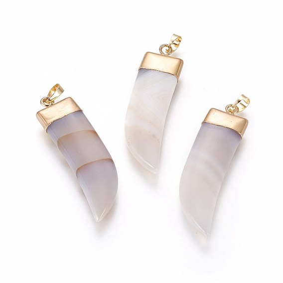 Natural Agate Big Pendants, with Brass Findings, Scabbard, Golden