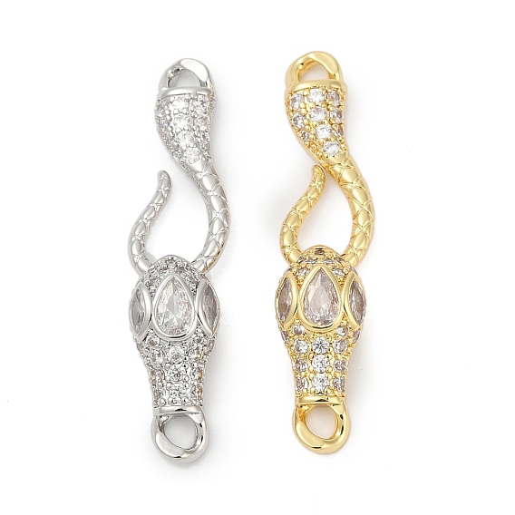 Застежки с S-образным крючком из латуни с микропейвом и прозрачным фианитом, без кадмия и без свинца, долговечный, стойки покрытие, змея