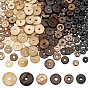 300Pcs 6 Styles Coconut Wood Bead, Flat Round
