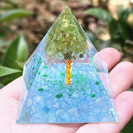 Orgonite Pyramid Resin Energy Generators, Reiki Green Aventutine Chips Tree of Life for Home Office Desk Decoration