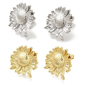 Rack Plating Brass Stud Earring Finding, Long-Lasting Plated, Lead Free & Cadmium Free, Flower