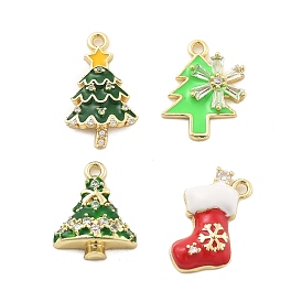 Рождественские тематические латунные подвески с микропаве и кубическим цирконием, с эмалью, без свинца и без кадмия, долговечный, реальный 18 k позолоченный