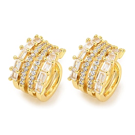 Brass Micro Pave Clear Cubic Zirconia Cuff Earrings, Round Ring