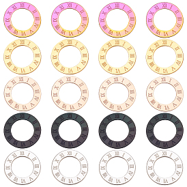 20pcs 5 couleurs placage ionique (ip) 304 anneaux de liaison en acier inoxydable, connecteur charmes, bague avec chiffres romains 1~12