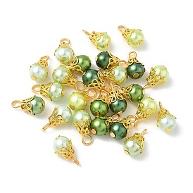 50Pcs 5 Colors Glass & Iron Charms, Round Charms, Golden