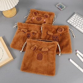 Cartoon Capybara Plush Packing Pouches Drawstring Bags, Square