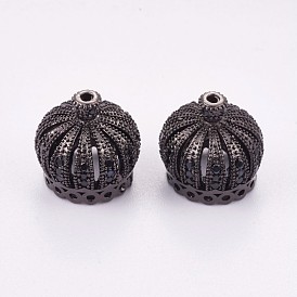 Brass Micro Pave Cubic Zirconia Beads, Long-Lasting Plated, Crown