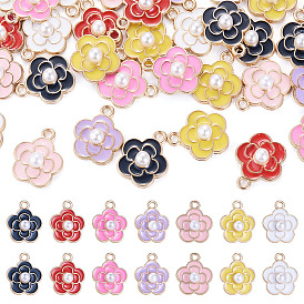 35Pcs 7 Colors Alloy Enamel Pendants, with Plastic Imitation Pearl Beads, Flower Charms
