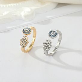 Minimalist Devil Eye Ring with Blue Geometric Gemstones - Adjustable Double-Headed Finger Ring