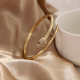 Fashionable Snake-shaped Open Bangle with CZ Stones and Copper Plating