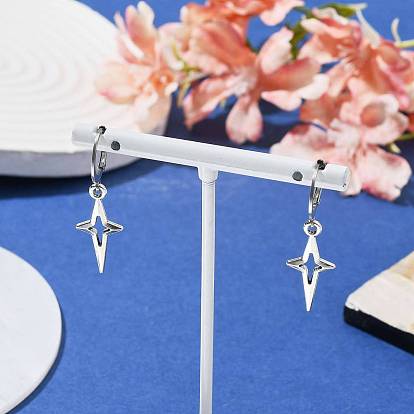 Tibetan Style Alloy Hollow Star Dangle Leverback Earrings, with 304 Stainless Steel Earring Pins