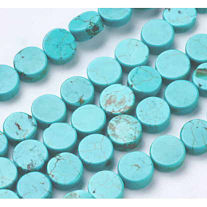 Natural Magnesite Beads Strands, Dyed, Flat Round
