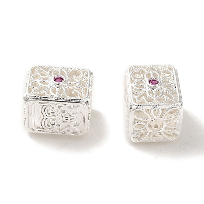 Rack Plating Brass Pave Clear Cubic Zirconia Beads, Cadmium Free & Lead Free, Rectangle