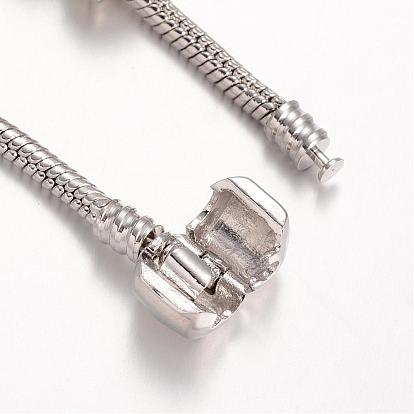 Alliage strass perles bracelets européens, avec des perles de verre et chaîne en laiton, 190mm
