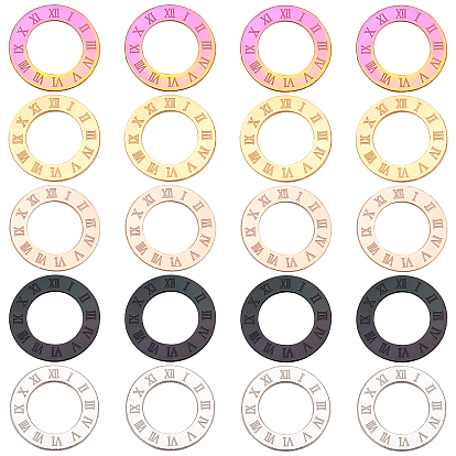 20pcs 5 couleurs placage ionique (ip) 304 anneaux de liaison en acier inoxydable, connecteur charmes, bague avec chiffres romains 1~12
