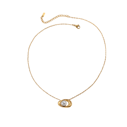 304 ожерелья нержавеющей стали, ионное покрытие (ip), овальные, с жемчугом из раковины 