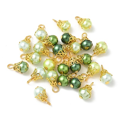 50Pcs 5 Colors Glass & Iron Charms, Round Charms, Golden