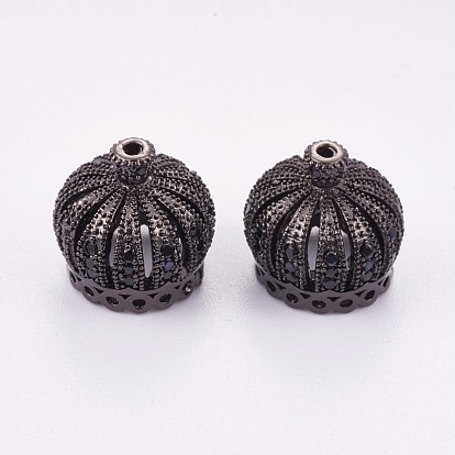Brass Micro Pave Cubic Zirconia Beads, Long-Lasting Plated, Crown