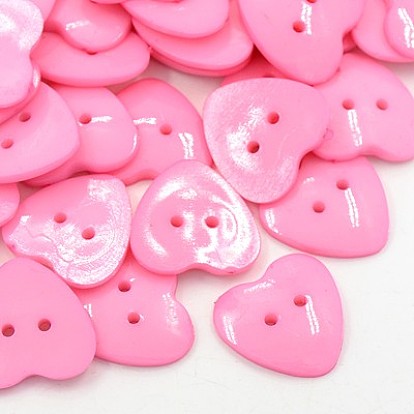 Acrylic Sewing Buttons for Costume Design, Heart Buttons, 2-Hole, Dyed, 25x24x4mm, Hole: 2mm