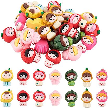 28 pcs 7 estilo cabujones de resina, diy accesorios, decoración de la caja del teléfono, estilo frutas, con forma humana