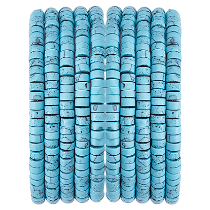 2 нити окрашенные синтетические бирюзовые бусины нити, Плоский круглый / диск, матовые, Heishi бусы