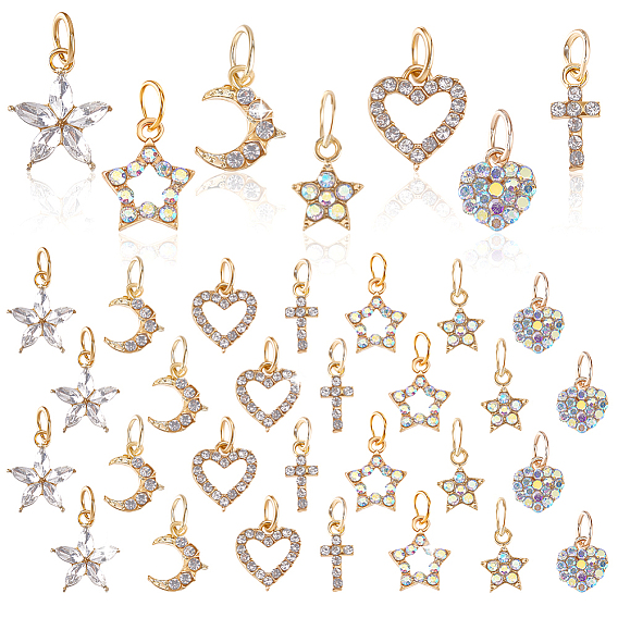 42 шт. 7 стили подвески из цинкового сплава со стразами, с целью перехода в кольце