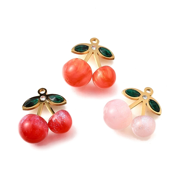 304 из нержавеющей стали акриловые подвески, черри прелести, со стразами, вакуумное покрытие pvd