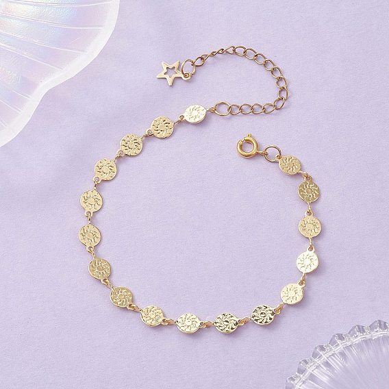 Латунные плоские круглые браслеты с узором в виде солнца.