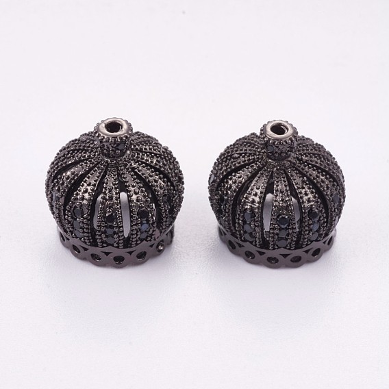Brass Micro Pave Cubic Zirconia Beads, Long-Lasting Plated, Crown