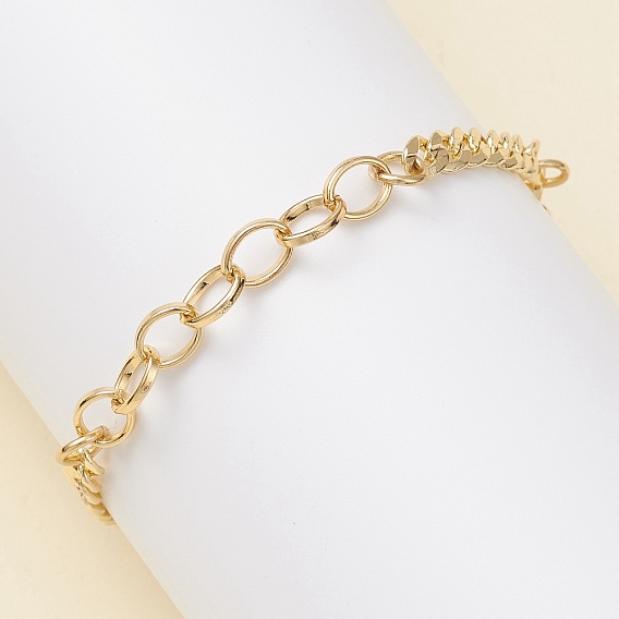 Латунные кубинские звенья цепей и браслеты-цепочки для женщин, с 304 из нержавеющей стали тумблеров застежками