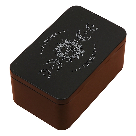 Железные коробки для сбора карт Таро с принтом Солнца и Луны, футляры для хранения карт Таро, прямоугольные