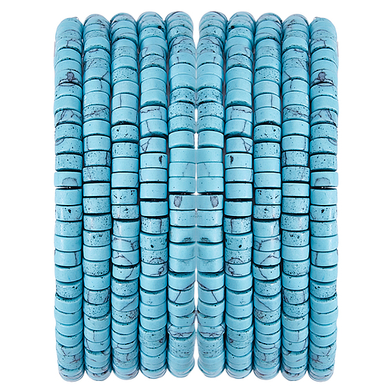 2 нити окрашенные синтетические бирюзовые бусины нити, Плоский круглый / диск, матовые, Heishi бусы