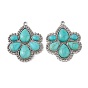 Synthetic Turquoise Pendants, with Alloy Findings, Flower Charms