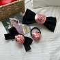 Chic Pink Rose Hair Clip with French Bow for Girls - Butterfly Design Back Head Barrette Accessory