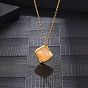 Natural Rose Quartz Rhombus Pendant Necklace with Brass Chains