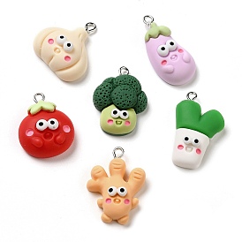 Opaque Resin Imitation Food Pendants, with Platinum Plated Iron Loops, Vegetables Charms